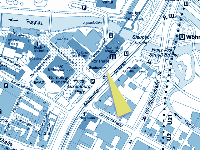 Stadtplan mit Norishalle/Stadtarchiv